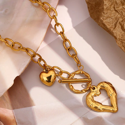 MamacitaSlay 18K Gold Plated Stainless Steel OT Buckle Heart Pendant Necklace Party Creative Waterproof Jewelry High Quality