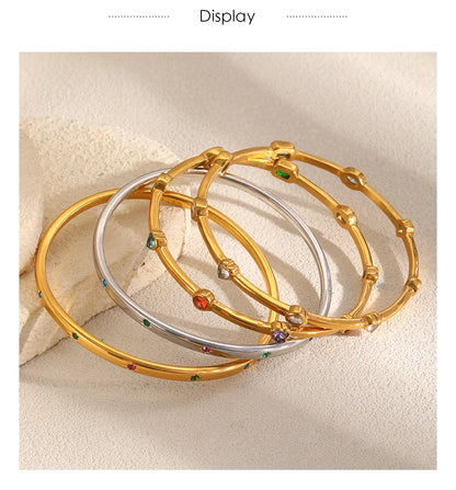 MamacitaSlay 316L Stainless Steel Colorful Zircon Heart Star Bangle 18K Gold Plated Waterproof Stackable Jewelry For Women Gift