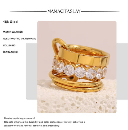 MamacitaSlay Creative 316L Stainless Steel Zircon Multilayer Ring Party Waterproof Jewelry Women's Charm Ring High Quality Gift