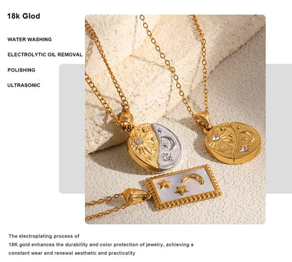 MamacitaSlay 316L Stainless Steel Zircon Celestial Sun Moon Star Pendant Necklace 18K Gold Plated Waterproof Jewelry For Women