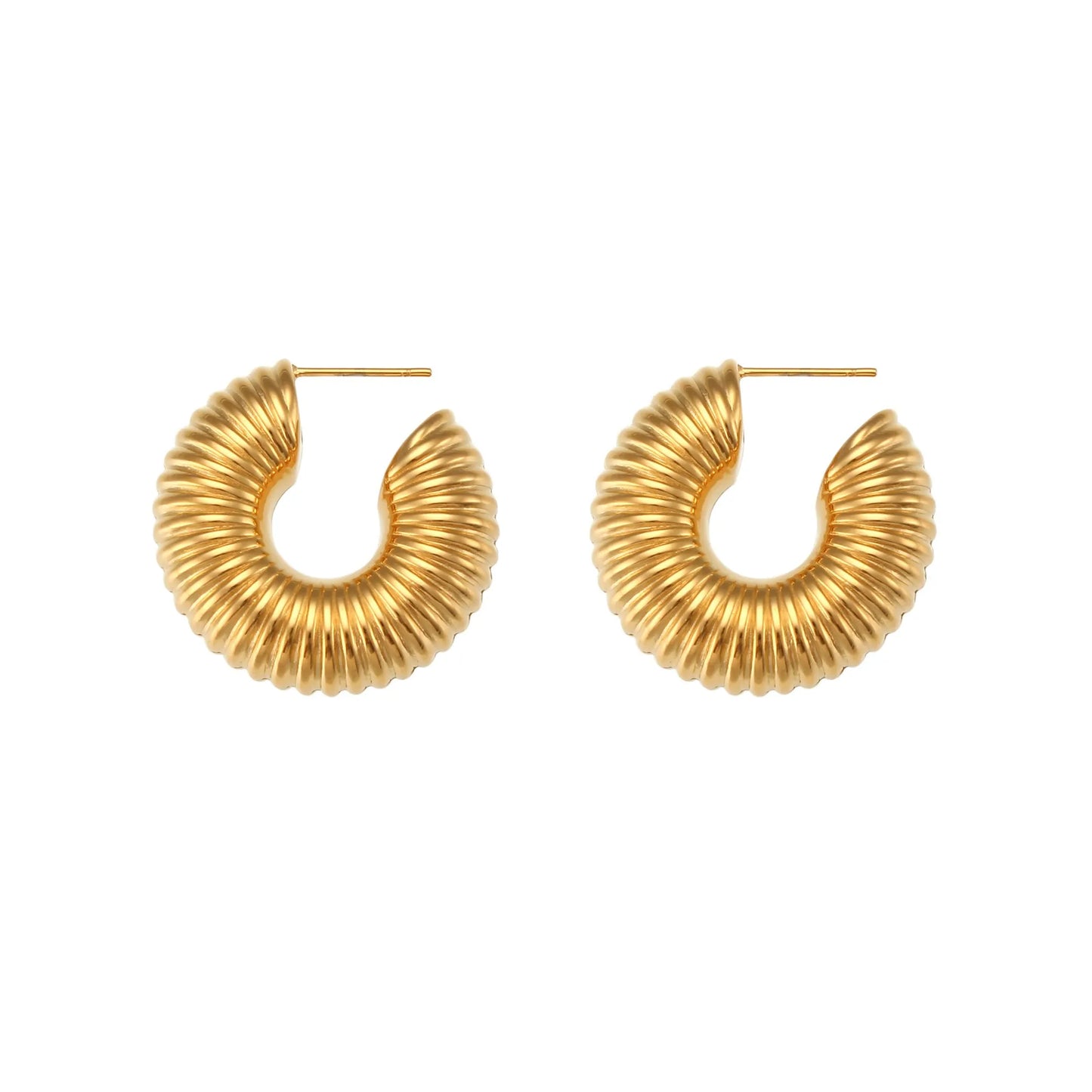MamacitaSlay 316L Stainless Steel Smooth Ribbed C Shaped Earrings 18K Gold Plated Waterproof Jewelry For Women Everyday Wear