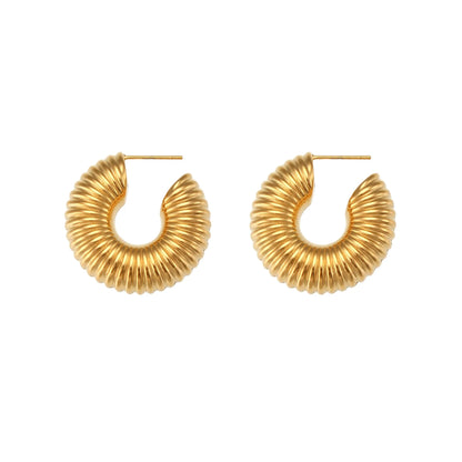 MamacitaSlay 316L Stainless Steel Smooth Ribbed C Shaped Earrings 18K Gold Plated Waterproof Jewelry For Women Everyday Wear