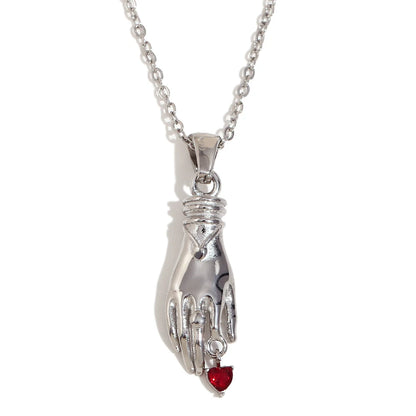 MamacitaSlay 316L Stainless Steel Red Heart Hand Pendant Necklace 18K Gold Plated Waterproof Jewelry For Women Vintage Style