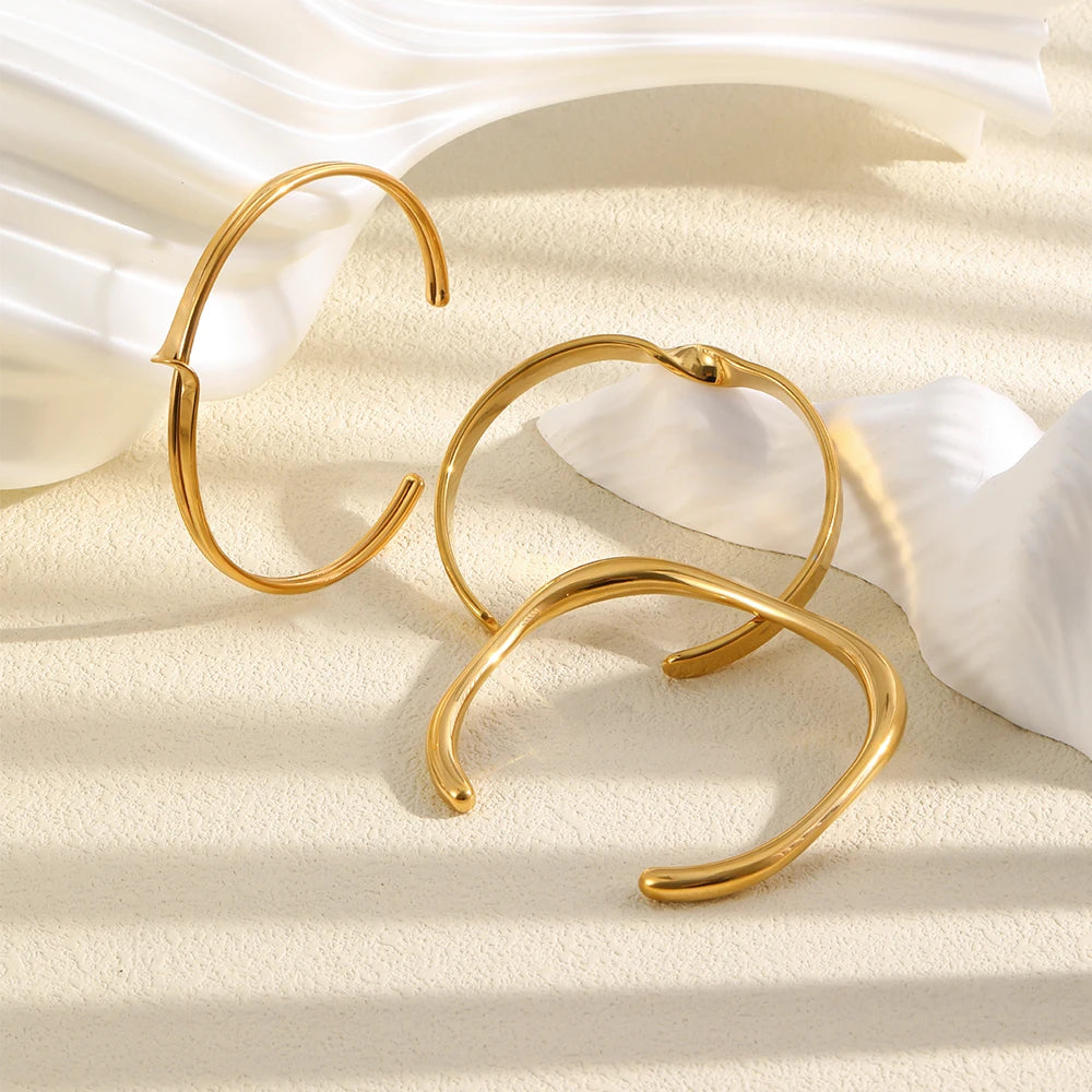 MamacitaSlay 316L Stainless Steel Twisted Wave Fold Thin Wire Cuff Bangle 18K Gold Plated Waterproof Jewelry For Women Bracelet