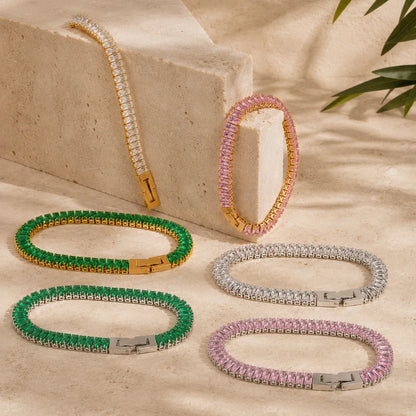 MamacitaSlay 316L Stainless Steel Baguette Zircon Bracelet 18K Gold Plated Waterproof Jewelry For Women Trend Stackable Bracelet