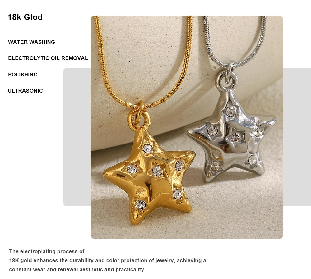 MamacitaSlay 316L Stainless Steel Zircon Star Pendant Necklace 18K Gold Plated Waterproof Jewelry Women's High Quality Necklace