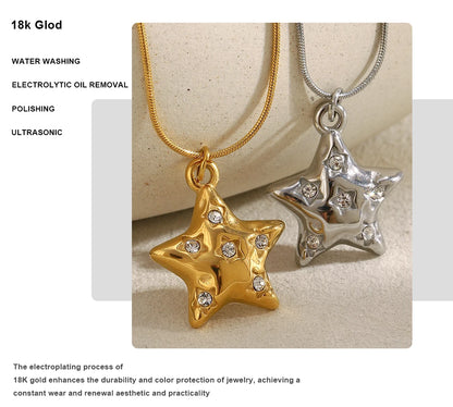 MamacitaSlay 316L Stainless Steel Zircon Star Pendant Necklace 18K Gold Plated Waterproof Jewelry Women's High Quality Necklace