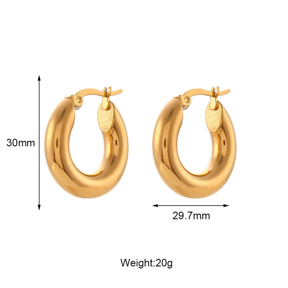 MamacitaSlay Minimalist 18K Gold Plated 316L Stainless Steel Different Sizes Hoop Earrings Waterproof Party Jewelry for Women