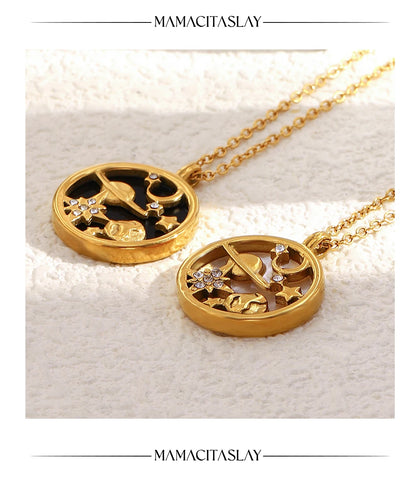 MamacitaSlay 316L Stainless Steel Shell Zircon Celestial Necklace Waterproof 18K Gold Plated Neck Jewelry Elegant Necklace Gifts