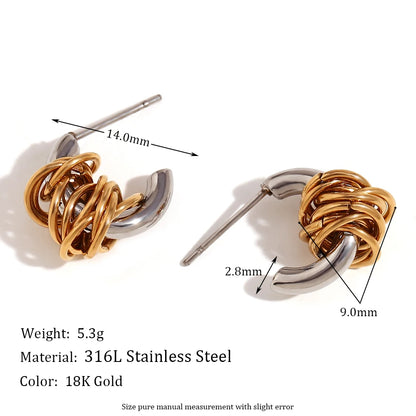 MamacitaSlay 316L Stainless Steel Mixed Color Knot Stud Earrings 18K Gold Plated Waterproof Jewelry For Women Unique Earrings