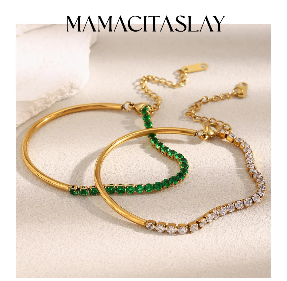 MamacitaSlay 316L Stainless Steel Zircon Asymmetric Bracelet Party Waterproof Jewelry Women's Creative Wrist Jewelry Bracelet