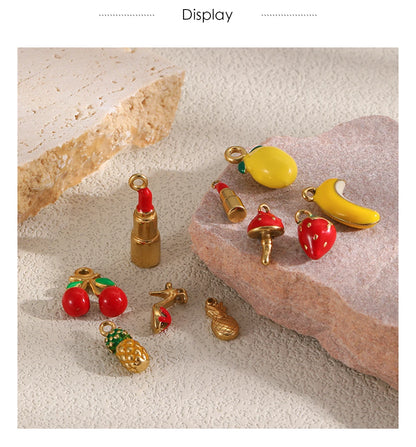 MamacitaSlay 316L Stainless Steel Fruit Enamel Charms 18K Gold Plated Waterproof Jewelry For DIY Bracelet Necklace Pendant Gifts