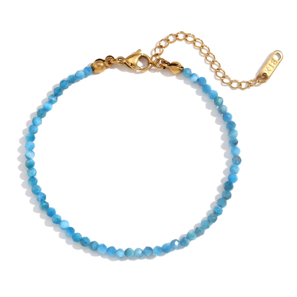MamacitaSlay Summer 3mm natural stone amazonite Turquoise Jade Larimar Bracelet on the leg Waterproof Anklets jewellery women