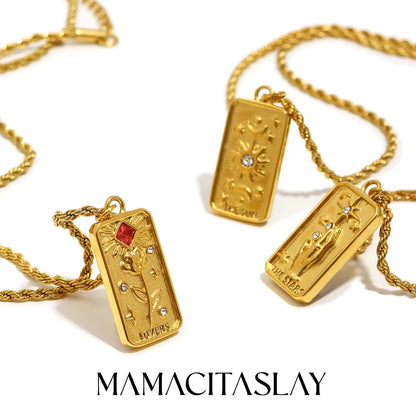 MamacitaSlay 316L Stainless Steel Tarot Card Pendant Necklace 18K Gold Plated Waterproof Neck Jewelry Women's Unique Necklace