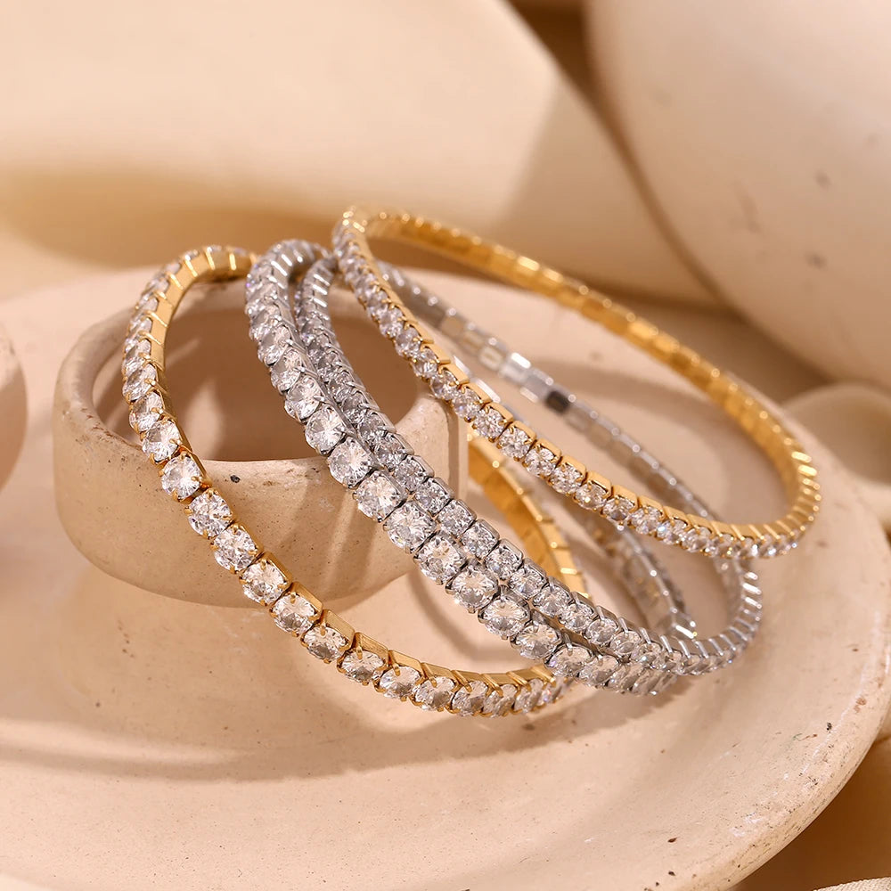 MamacitaSlay Classic Stainless Steel Zircon Fine Edge Bracelet Banquet Luxury Waterproof Jewelry Women's Elegant Simple Jewelry