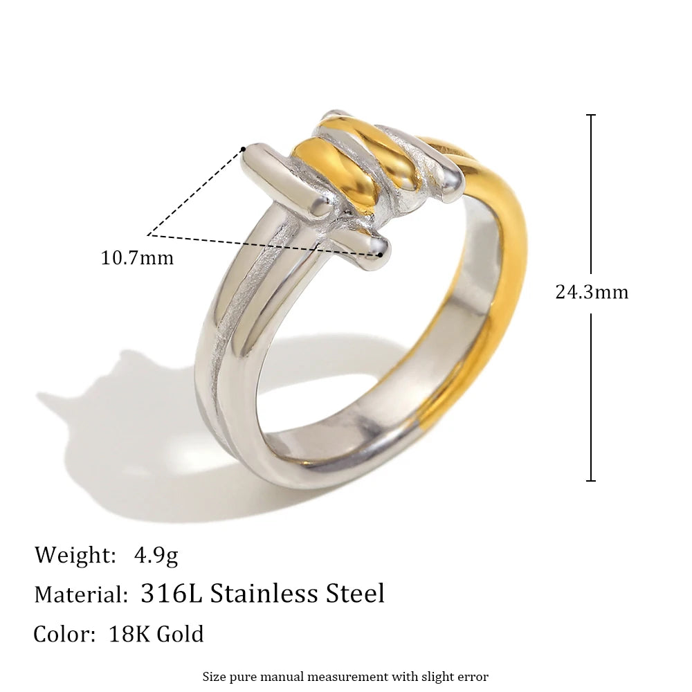 MamacitaSlay 316L Stainless Steel Mixed Color Knot Shaped Hollow Ring 2025 New Trend Waterproof Ring Women's Creative Cool Ring
