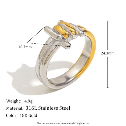 MamacitaSlay 316L Stainless Steel Mixed Color Knot Shaped Hollow Ring 2025 New Trend Waterproof Ring Women's Creative Cool Ring