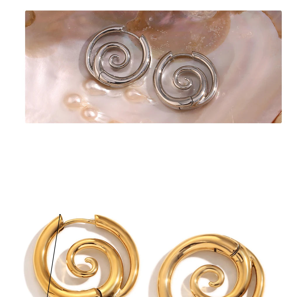 MamacitaSlay New Design Round Spiral Hoop Earrings Trendy Waterproof Jewelry 18k-gold-plated Stainless Steel Statement Earrings