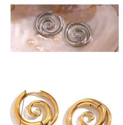 MamacitaSlay New Design Round Spiral Hoop Earrings Trendy Waterproof Jewelry 18k-gold-plated Stainless Steel Statement Earrings
