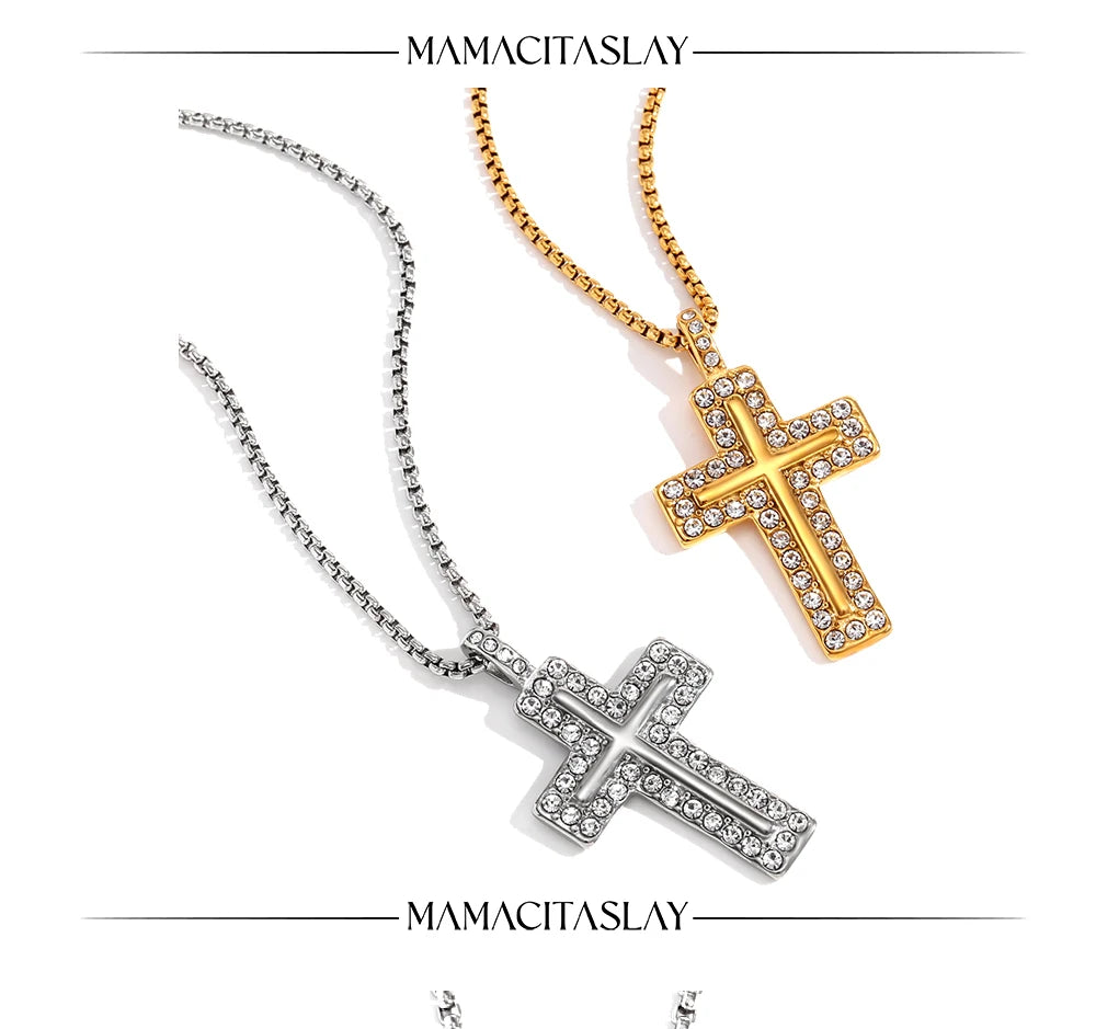 MamacitaSlay Trendy Cross Pendant Necklace Design Waterproof Neck Jewelry Design Waterproof Neck Jewelry Neutral Statement Gift