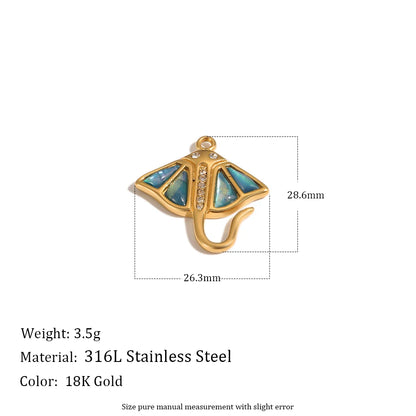 MamacitaSlay 316L Stainless Steel Ocean Theme Zircon Shell Charms 18K Gold Plated Waterproof Making DIY Jewelry For Women Gift