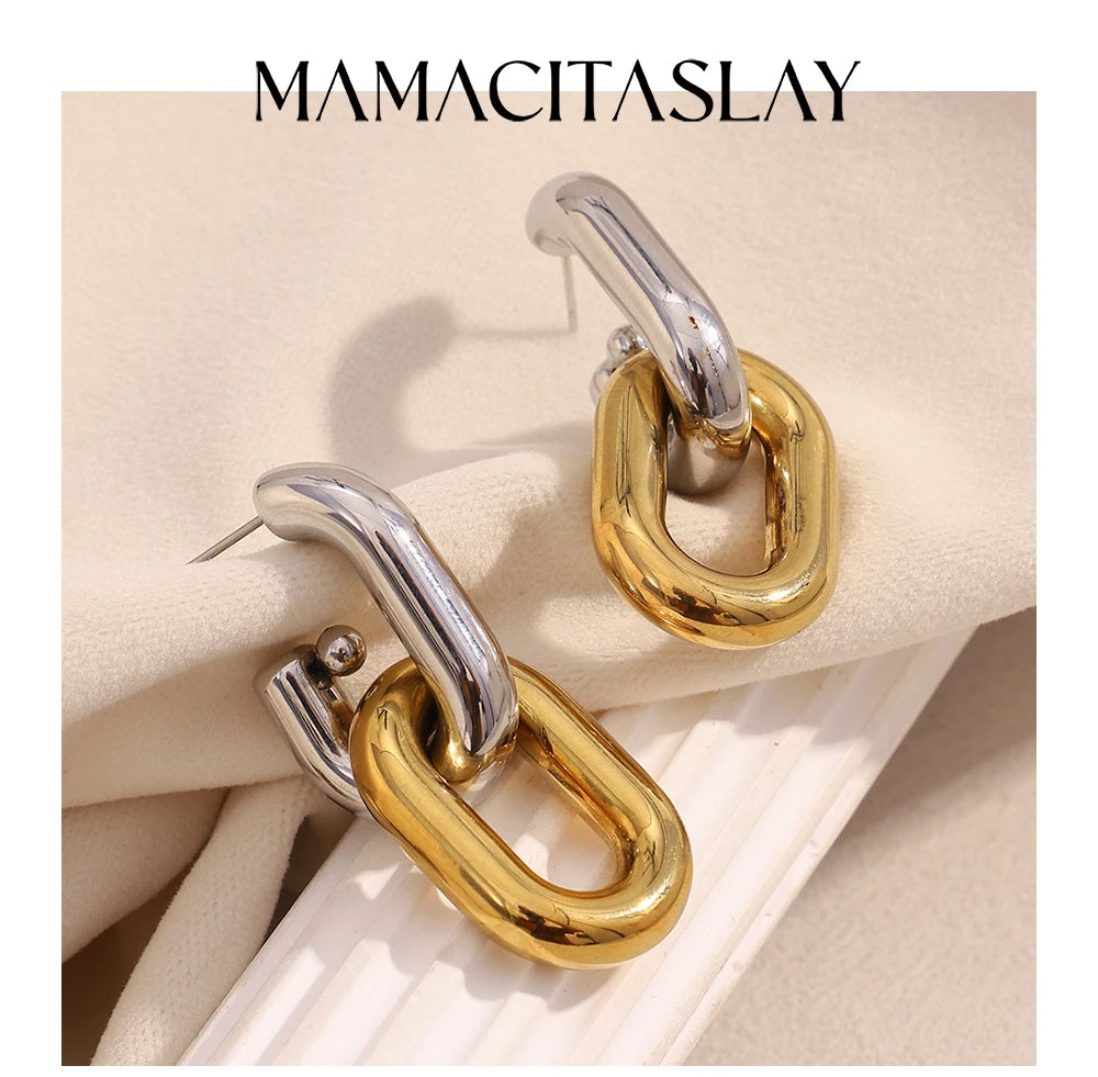 MamacitaSlay 316L Stainless Steel Double Color Double Layer Earrings Party Waterproof Jewelry Women's Unique Cool Earrings Gift