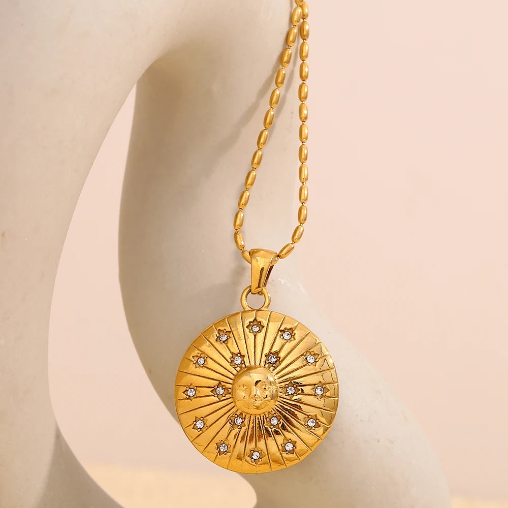 MamacitaSlay Minimalist Stainless Steel Zircon Sun Moon Star Zircon Pendant Necklace Creative Waterproof Jewelry Women's Gift