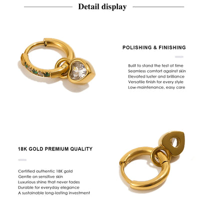 MamacitaSlay 316L Stainless Steel Heart Zircon Hoop Earrings 18K Gold Plated Waterproof Jewelry For Women Daily Party Retro Gift