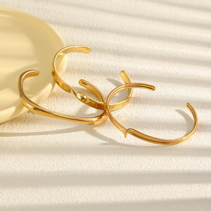 MamacitaSlay 316L Stainless Steel Twisted Wave Fold Thin Wire Cuff Bangle 18K Gold Plated Waterproof Jewelry For Women Bracelet