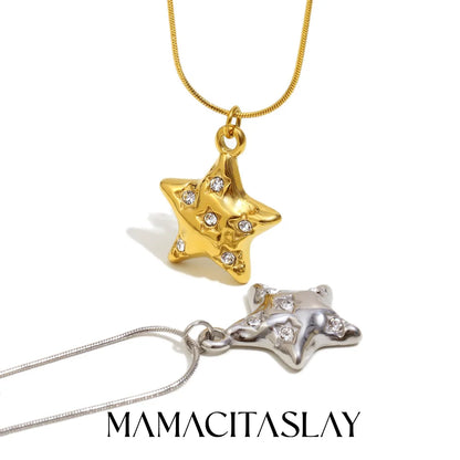 MamacitaSlay 316L Stainless Steel Zircon Star Pendant Necklace 18K Gold Plated Waterproof Jewelry Women's High Quality Necklace