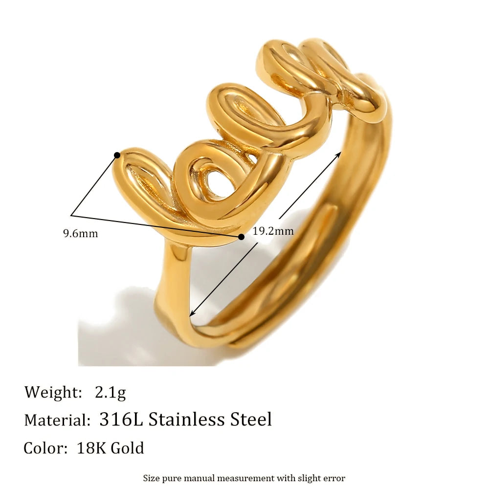 MamacitaSlay meaningful Line English Letters LOVE Ring trendy women's stainless steel jewelry Finger Decoration gift