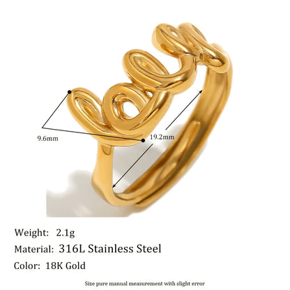 MamacitaSlay meaningful Line English Letters LOVE Ring trendy women's stainless steel jewelry Finger Decoration gift