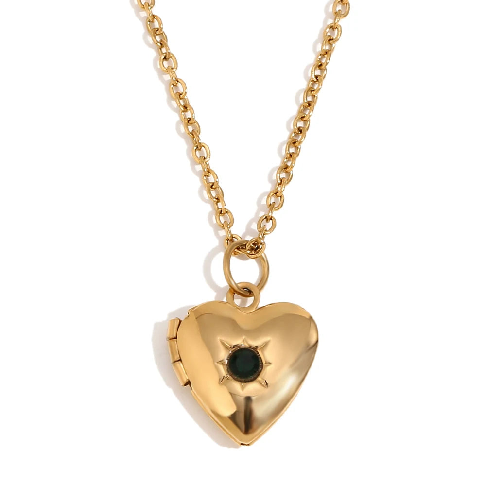 MamacitaSlay New Design Twelve Birthstone Heart Can Paste Photo Frame Pendant Women's stainless steel necklace  jewelry Gifts