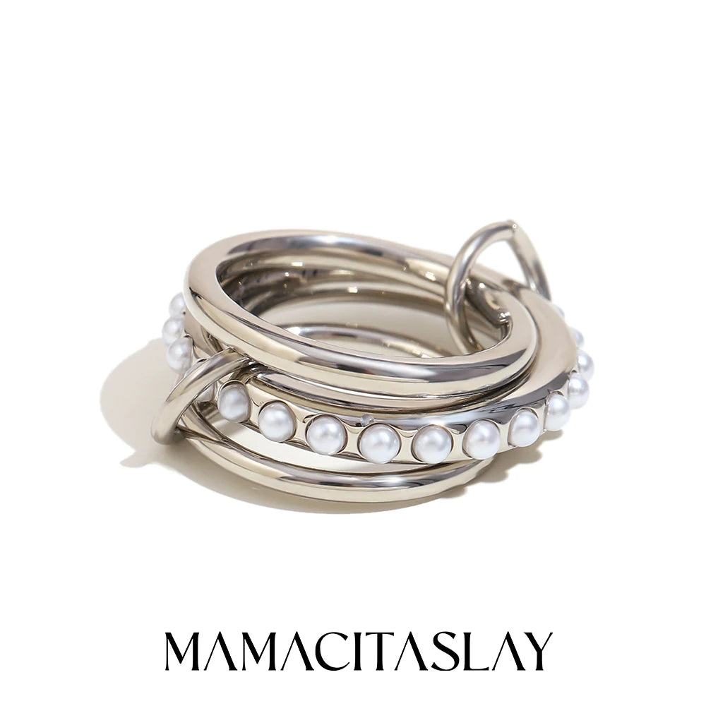 MamacitaSlay Elegant 316L Stainless Steel Pearl Three Layer Ring 18K Gold Plated Waterproof Jewelry Women's Charm Ring Gift 2025