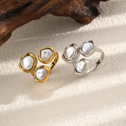 MamacitaSlay 316L Stainless Steel Baroque Pearl Irregular Open Ring 18K Gold Plated Waterproof Jewelry For Women Daily 2026 Gift