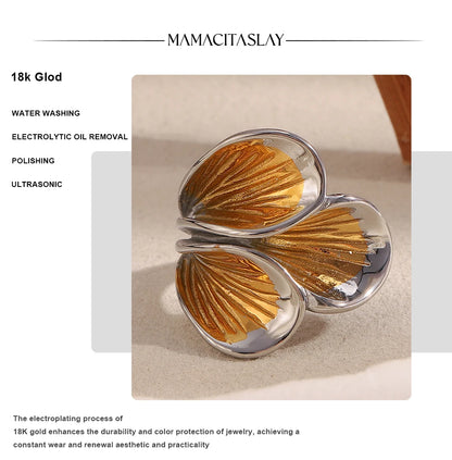 MamacitaSlay 316L Stainless Steel Two Tone Petal Ring Party Waterproof Jewelry Women's Elegant 18K Gold Plated Ring Gift 2025