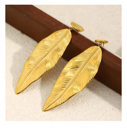 MamacitaSlay 316L Stainless Steel Double Leaf Dangle Earrings 18K Gold Plated Waterproof Jewelry For Women Statement Earrings