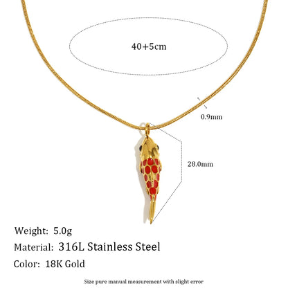 MamacitaSlay 316L Stainless Steel Enamel Koi Fish Pendant Necklace Party Waterproof Neck Jewelry Women's Elegant Necklace Gift