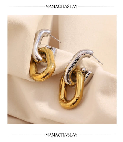 MamacitaSlay 316L Stainless Steel Double Color Double Layer Earrings Party Waterproof Jewelry Women's Unique Cool Earrings Gift