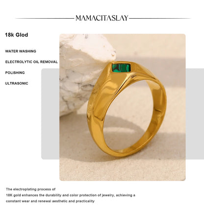 MamacitaSlay Minimalism 316 Stainless Steel Peacock Stone Ring 18K Gold Plated Waterproof Jewelry Women's Charm Ring Party Gift