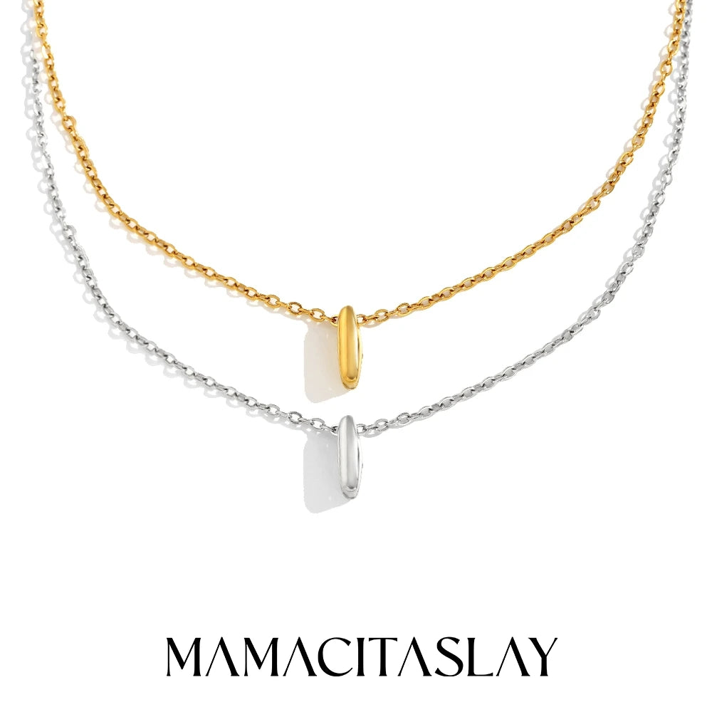 MamacitaSlay 316L Stainless Steel Letter Pendant Necklace Waterproof 18K Gold Plated Neck Jewelry Women's Minimalist Necklace