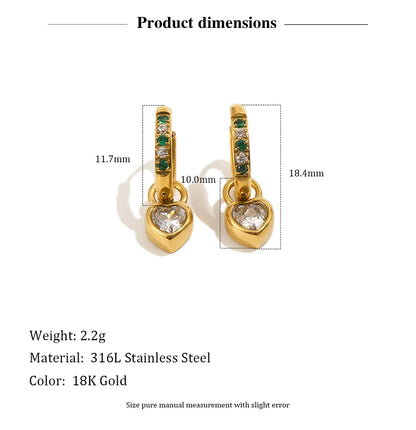 MamacitaSlay 316L Stainless Steel Heart Zircon Hoop Earrings 18K Gold Plated Waterproof Jewelry For Women Daily Party Retro Gift