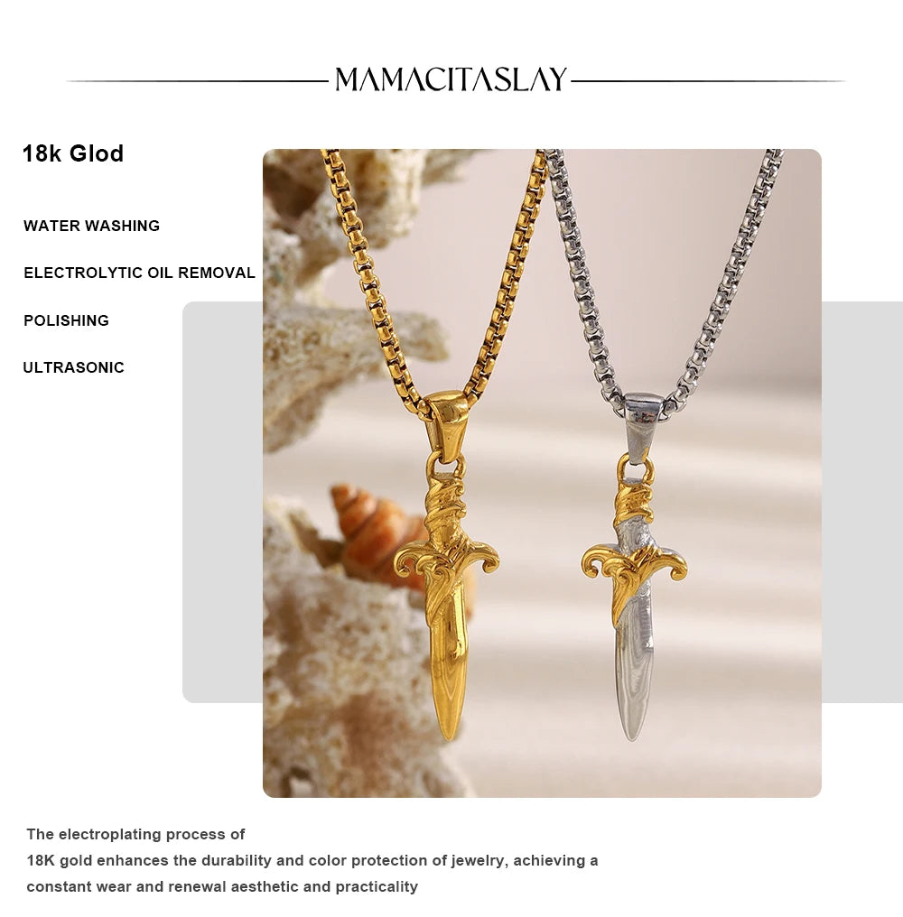 MamacitaSlay 316L Stainless Steel Mixed Color Sword Necklace 18K Gold Plated Waterproof Jewelry Hip Hop Style Unique Necklace