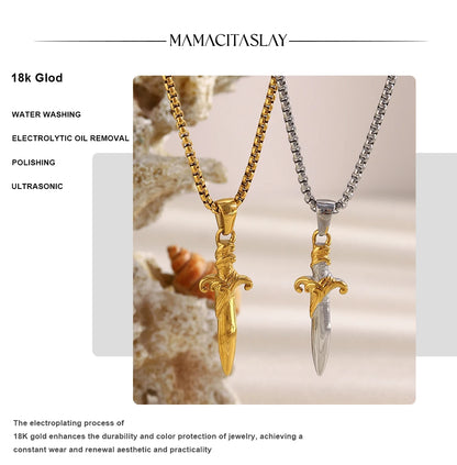 MamacitaSlay 316L Stainless Steel Mixed Color Sword Necklace 18K Gold Plated Waterproof Jewelry Hip Hop Style Unique Necklace