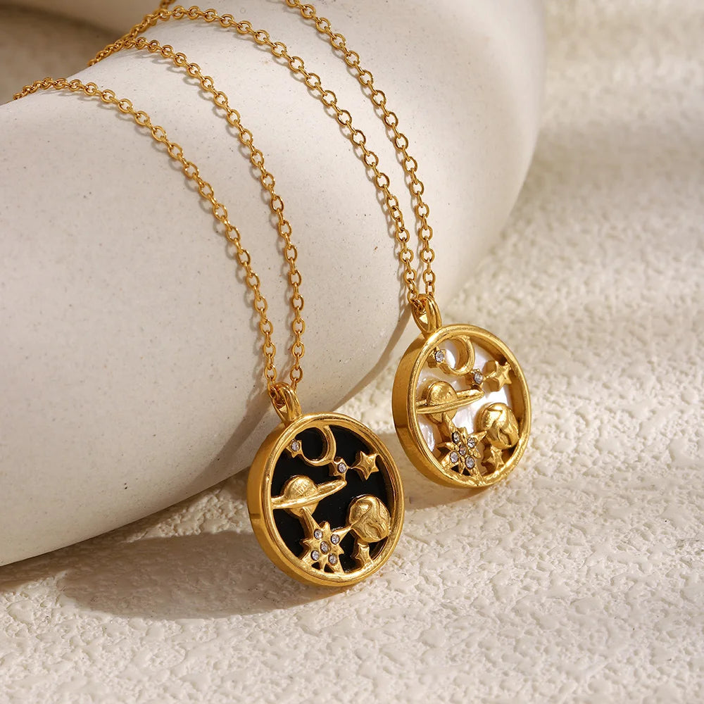 MamacitaSlay 316L Stainless Steel Shell Zircon Celestial Necklace Waterproof 18K Gold Plated Neck Jewelry Elegant Necklace Gifts