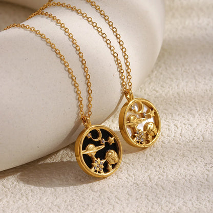 MamacitaSlay 316L Stainless Steel Shell Zircon Celestial Necklace Waterproof 18K Gold Plated Neck Jewelry Elegant Necklace Gifts