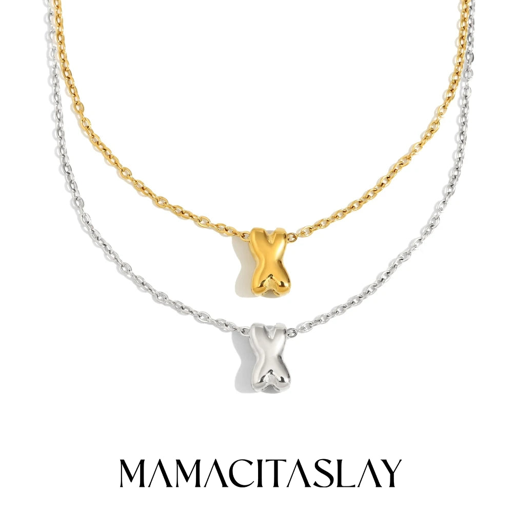MamacitaSlay 316L Stainless Steel Letter Pendant Necklace Waterproof 18K Gold Plated Neck Jewelry Women's Minimalist Necklace