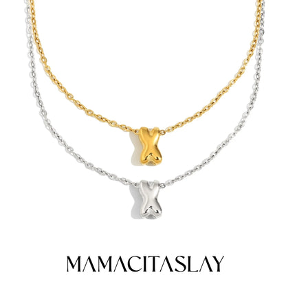 MamacitaSlay 316L Stainless Steel Letter Pendant Necklace Waterproof 18K Gold Plated Neck Jewelry Women's Minimalist Necklace