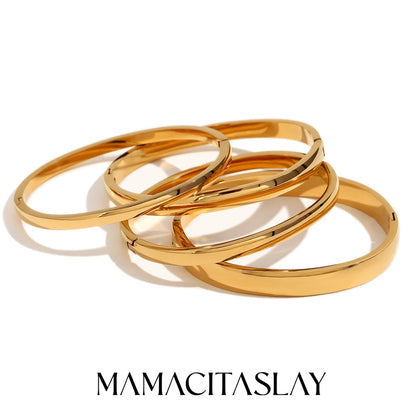MamacitaSlay 316L Stainless Steel Plain Polished Multiple Sizes Cuff Bangle 18K Gold Plated Waterproof Jewelry For Women  Gift