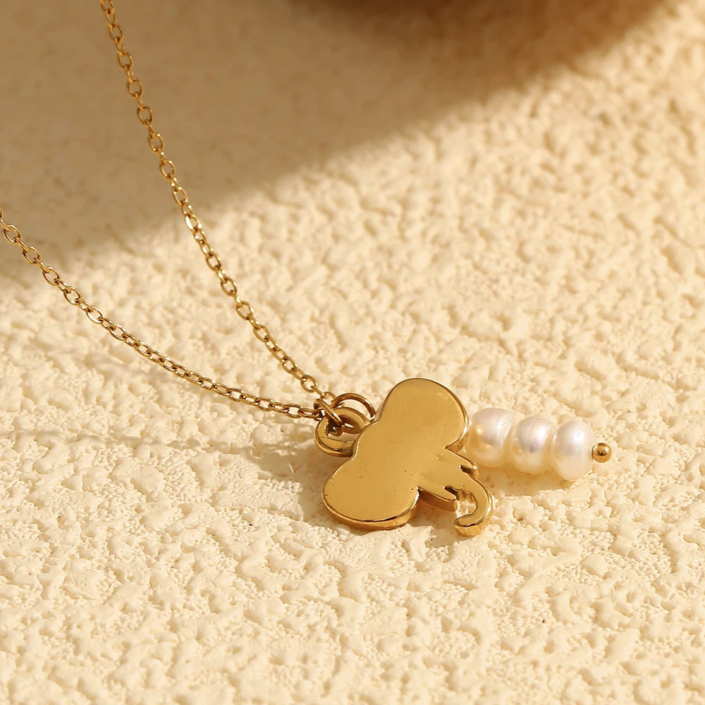 MamacitaSlay Stainless Steel Pearl Elephant Necklace Vacation Party Waterproof Jewelry Women's Charm High Quality Neck Jewelry